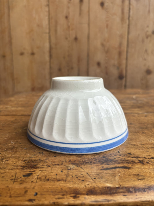 White French cafe au lait bowl with blue stripes