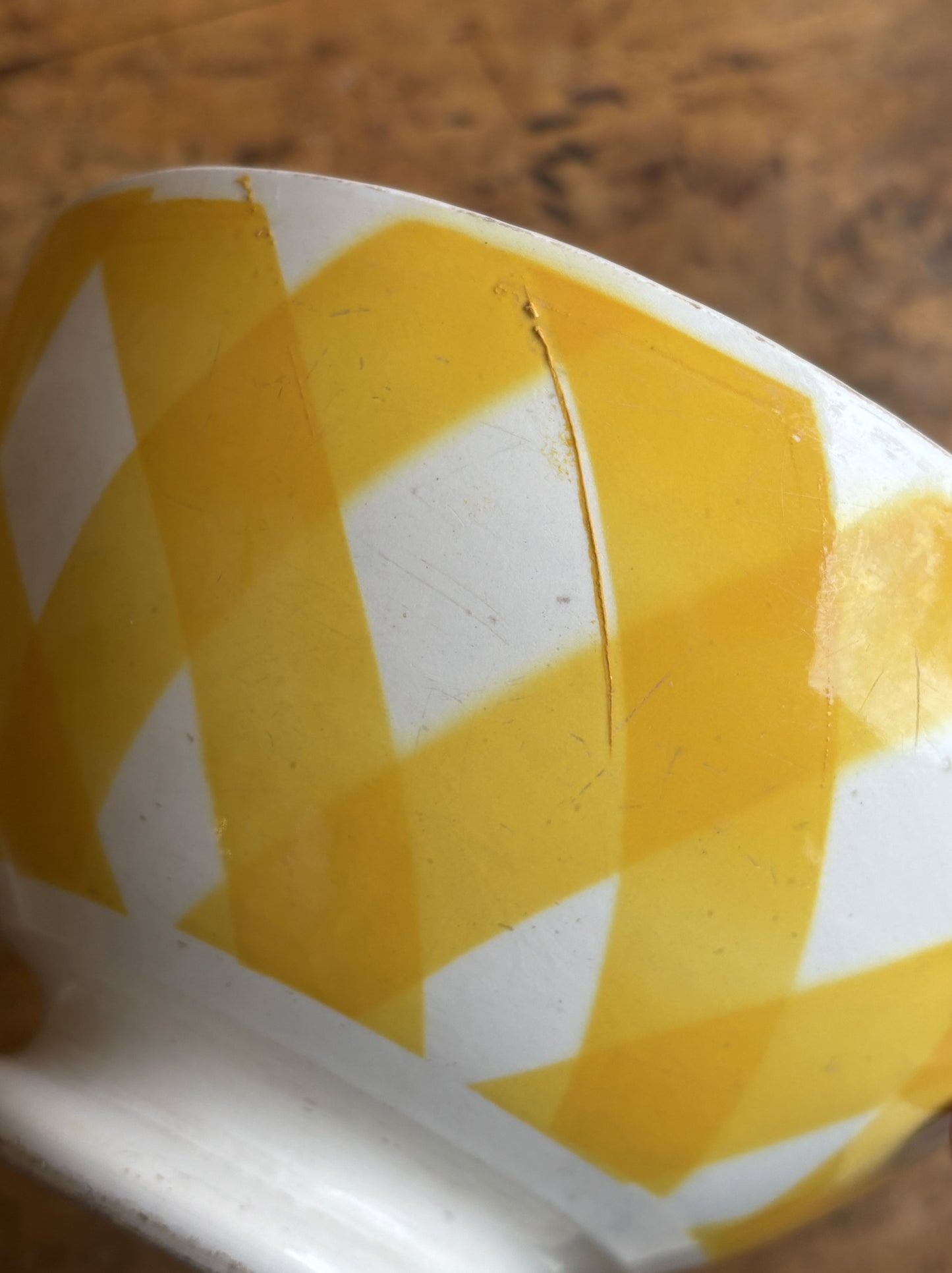 Yellow checkered bowl / cafe au lait bowl from Sarreguemines