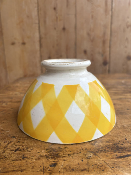 Yellow checkered bowl / cafe au lait bowl from Sarreguemines