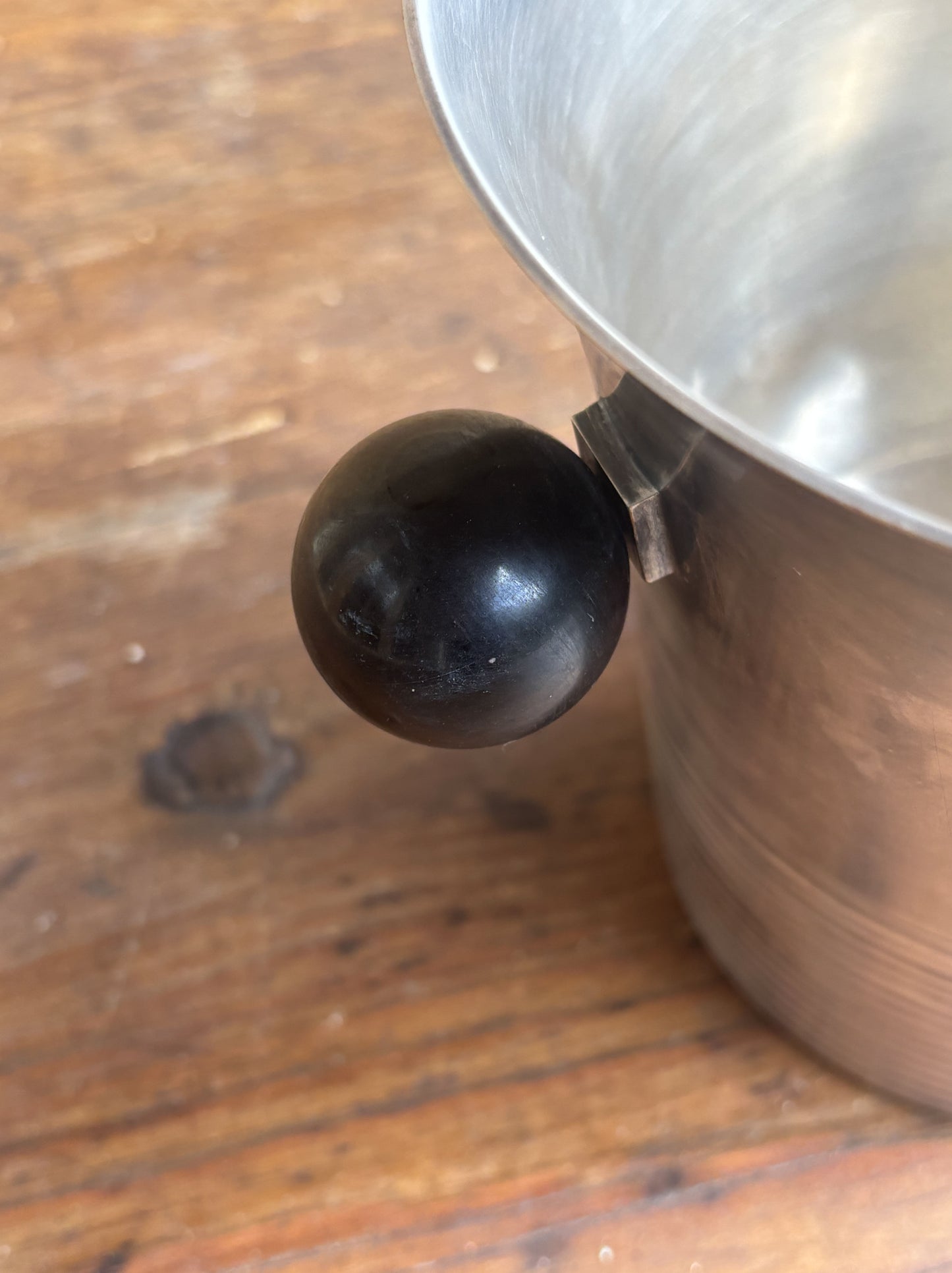 Ice bucket, silver plated with black knob handles