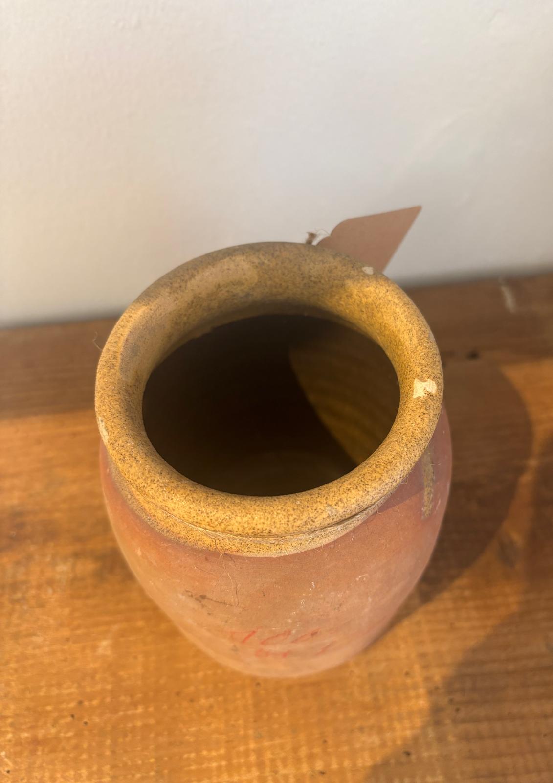 Lerkrukke med smuk patina, 15 cm