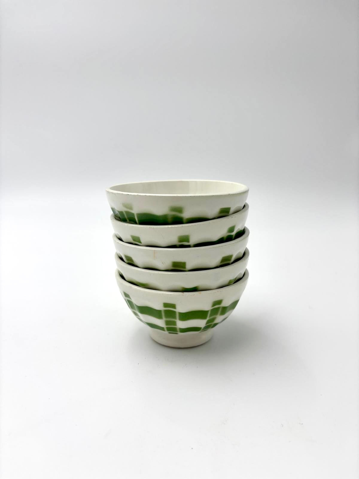 Bol / Cafe au lait kaffeskål i grønt ternet mønster