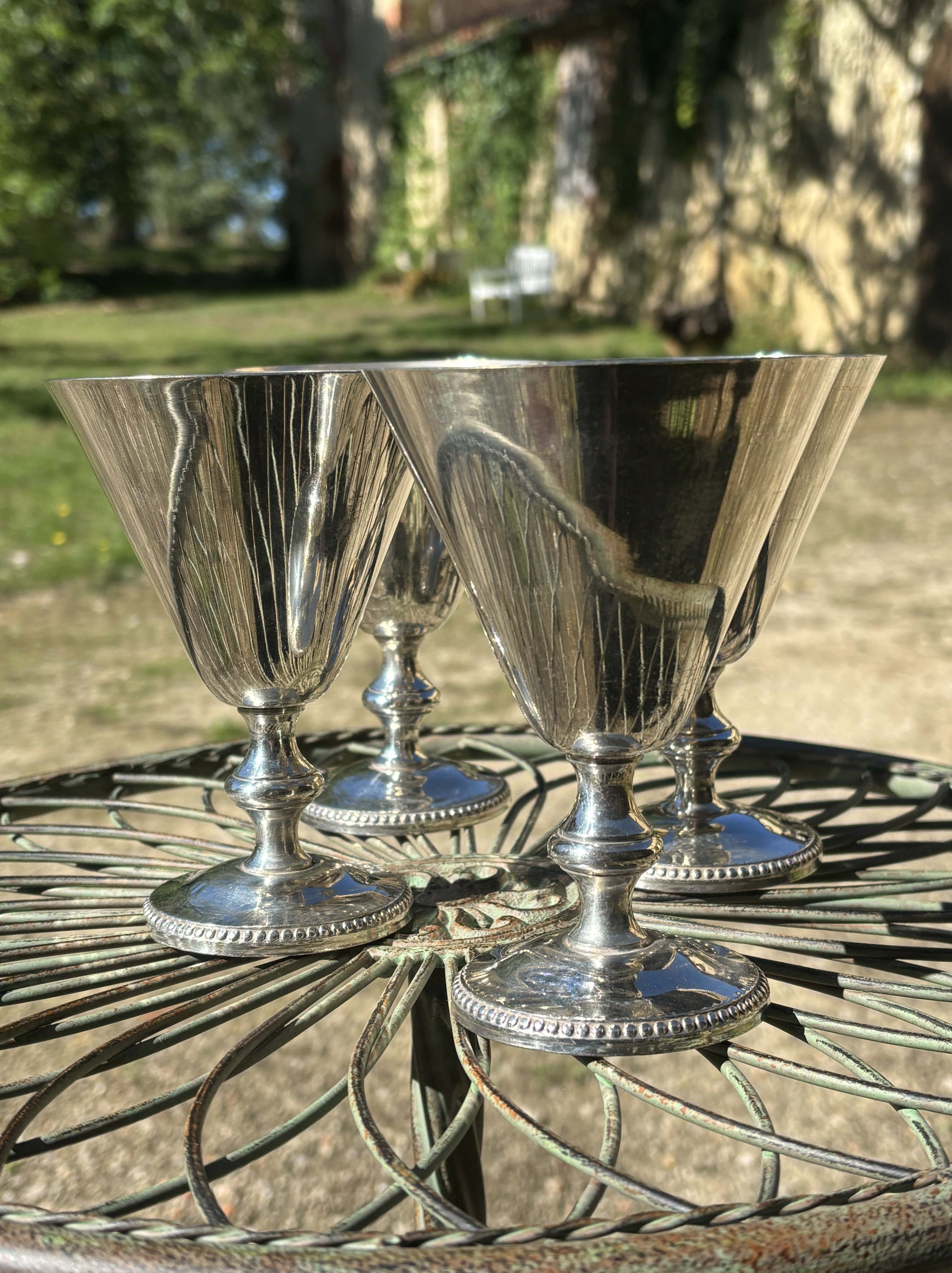 Isskål i pletsølv med perlekant - Fransk Brocante