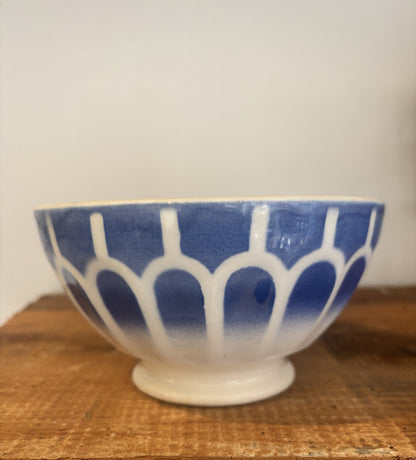 Stor fransk cafe au lait skål (bol) med blåt mønster