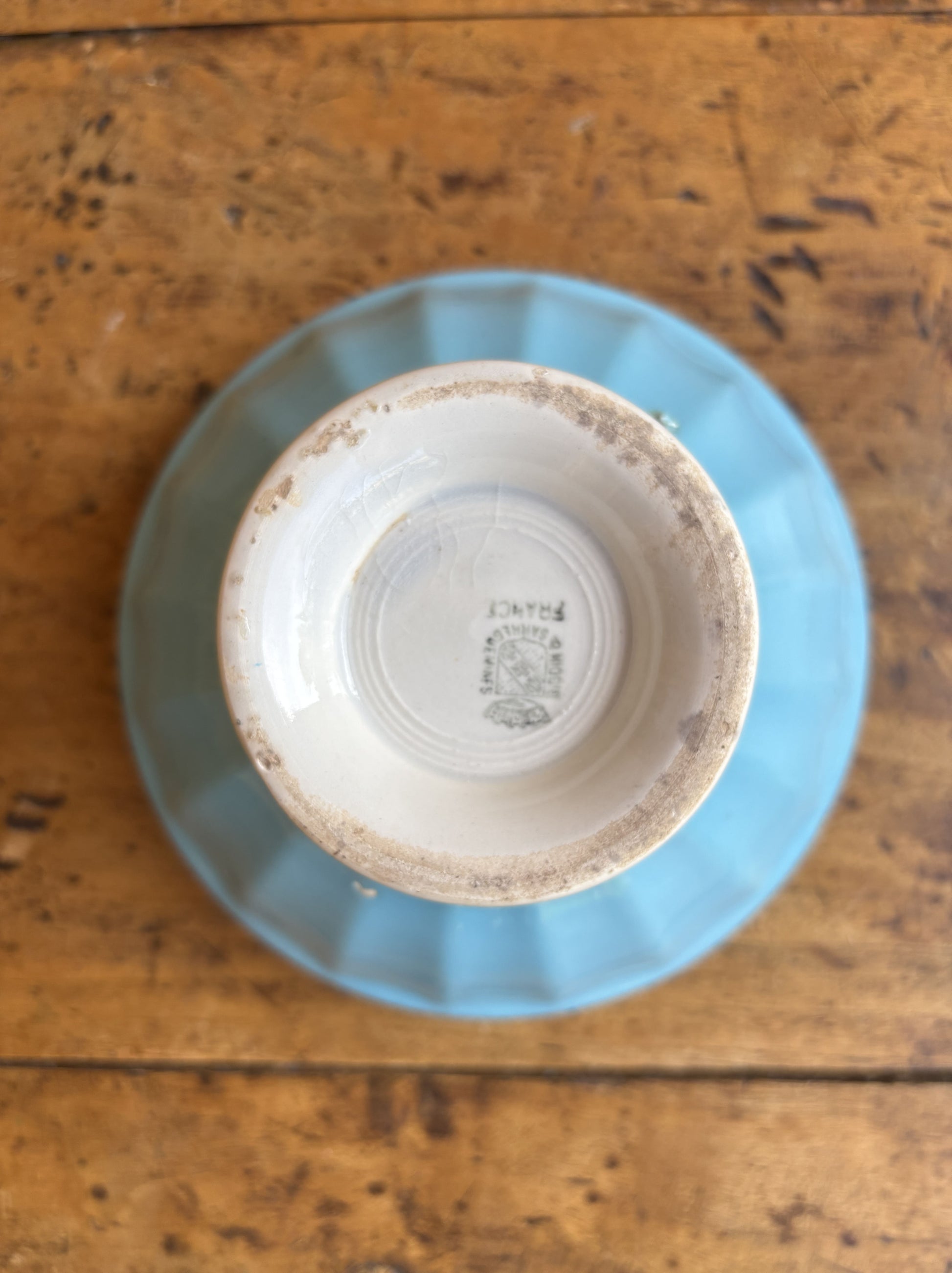 Cafe au lait skål (kaffeskål) fra Digoin, blå 