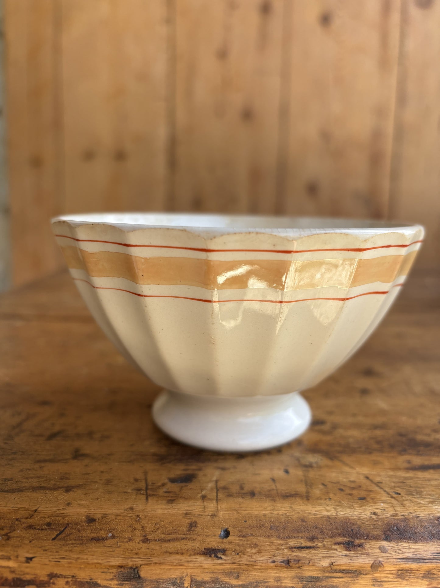 Cafe au lait skål (bol) - orange og røde striber