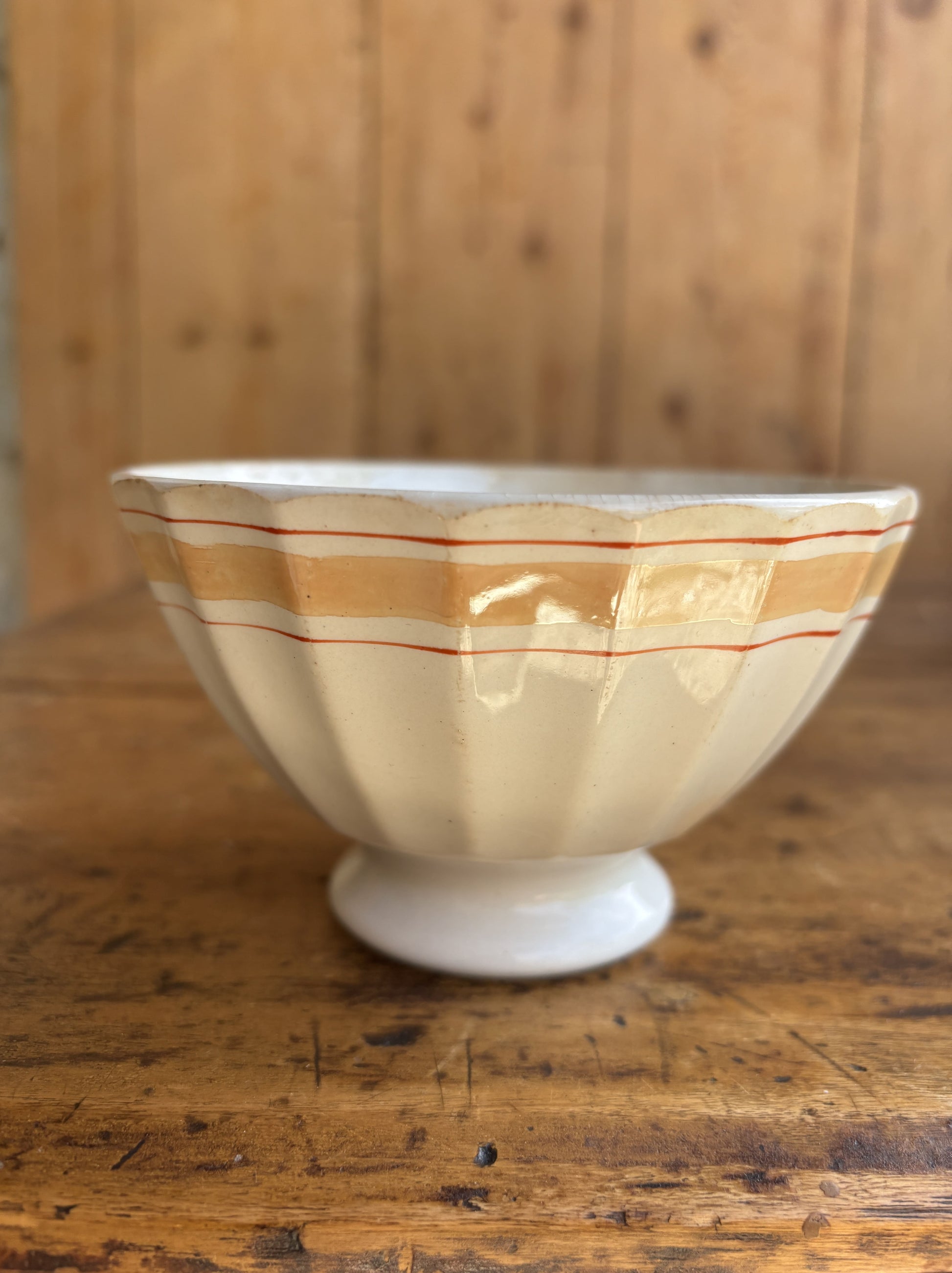 Cafe au lait skål (bol) - orange og røde striber