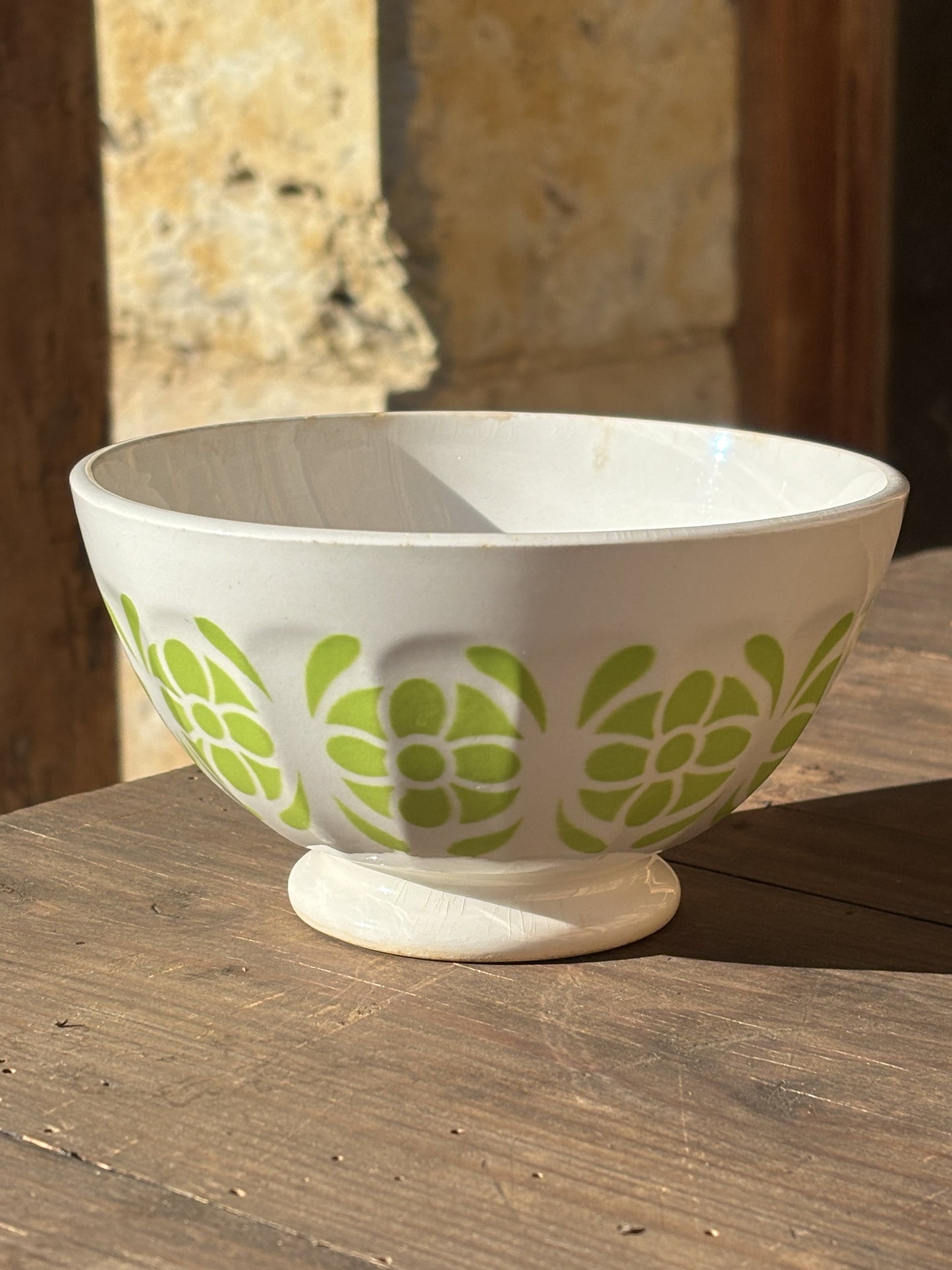 Cafe au Lait kaffeskål (bol) fra Sarreguemines med grønt mønster