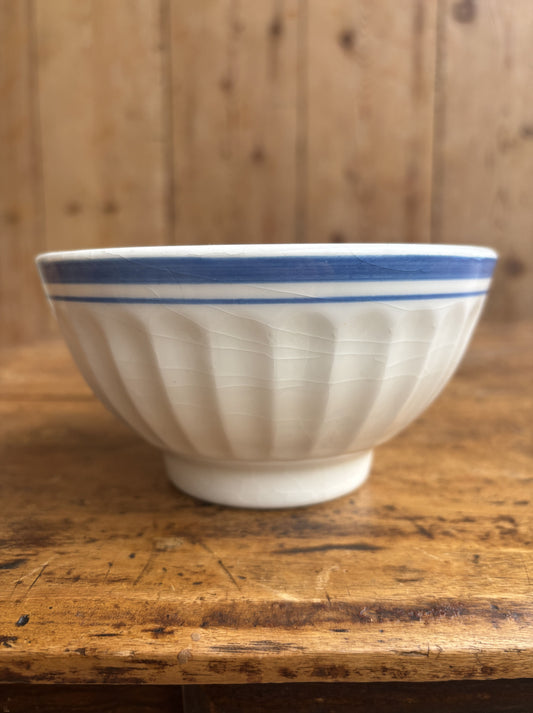 White French cafe au lait bowl with blue stripes