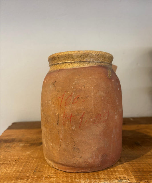 Lerkrukke med smuk patina, 15 cm