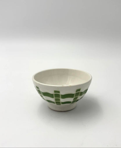 Bol / Cafe au lait kaffeskål i grønt ternet mønster