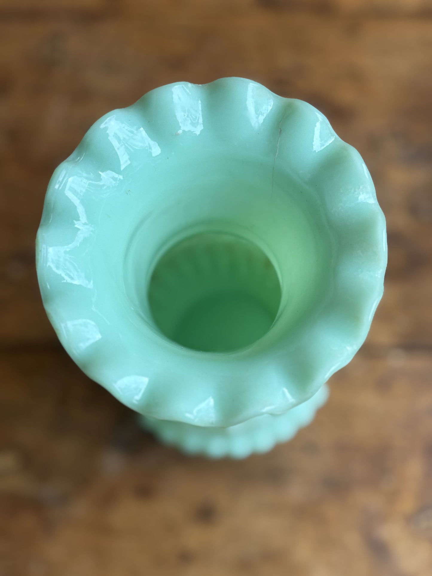 Mint green opal vase - top