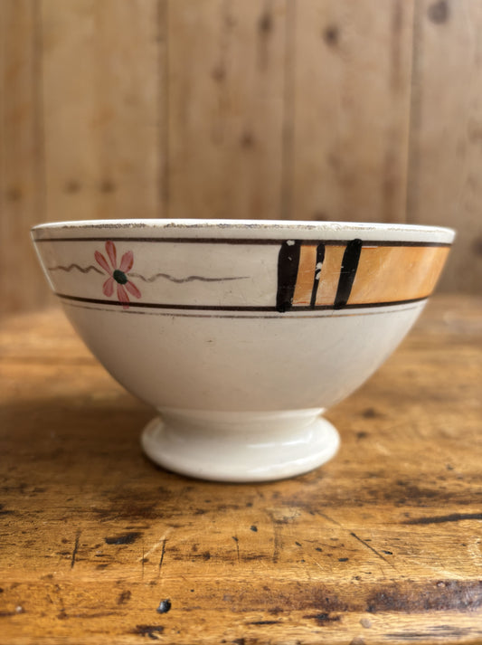 Digoin cafe au lait bowl with gold, black and flower pattern