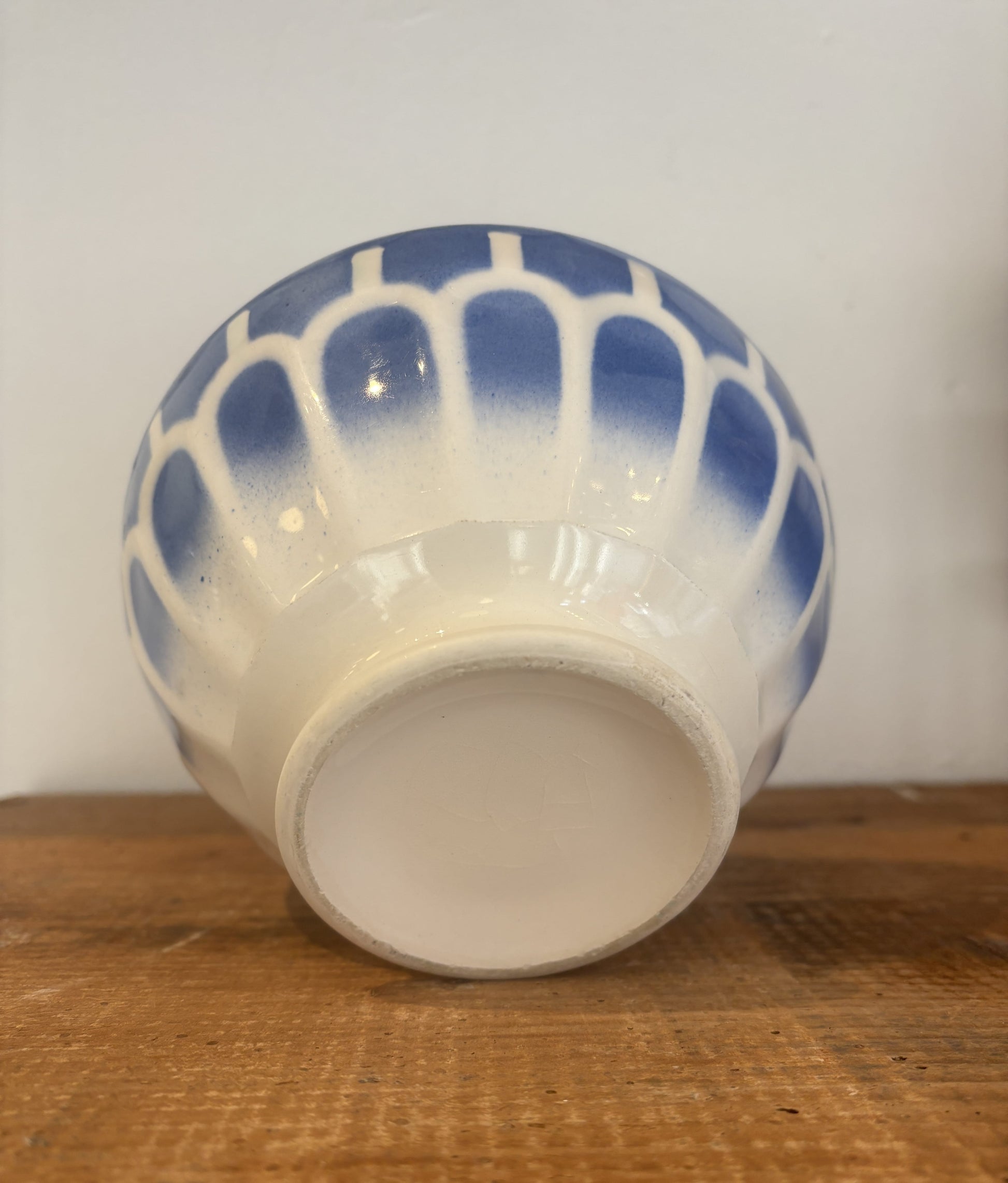 Stor fransk cafe au lait skål (bol) med blåt mønster